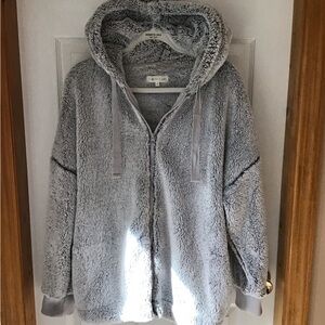 Lou & Grey for LOFT Soft Gray Fleece Zipped Up Hoodie Jacket Size L